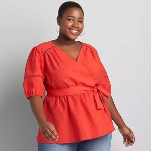 Lane Bryant Textured Crossover Belted Blouse (NWT)